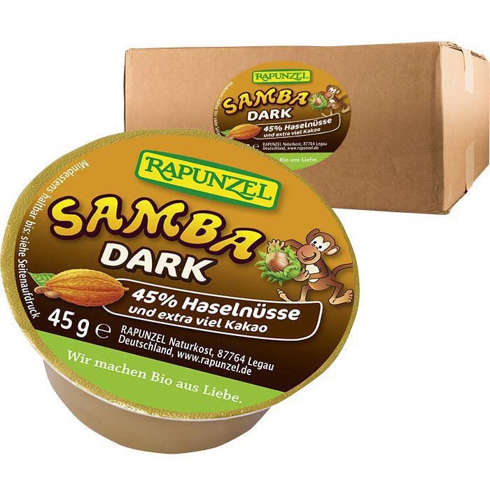 Rapunzel Brotaufstrich Samba Dark, BIO, Zartbitter Schoko-Nuss-Creme, 11 Stück, 495g 1 Rapunzel Brotaufstrich Samba Dark, BIO, Zartbitter Schoko-Nuss-Creme, 11 Stück, 495g