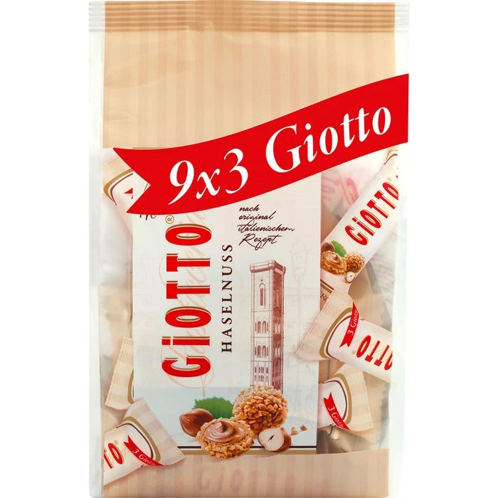 Giotto Waffeln Haselnuss-Gebäckspezialität Beutel, Je 12,9g, 9 Mini Stangen 1 Giotto Waffeln Haselnuss-Gebäckspezialität Beutel, Je 12,9g, 9 Mini Stangen