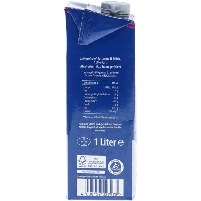 Weihenstephan Milch Laktosefreie H-Milch 1,5% Fett, Je 1 Liter, 12 Stück 3 Weihenstephan Milch Laktosefreie H-Milch 1,5% Fett, Je 1 Liter, 12 Stück – Bild 3