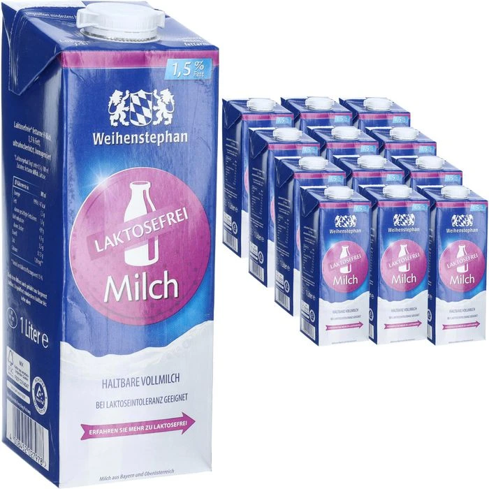 Weihenstephan Milch Laktosefreie H-Milch 1,5% Fett, Je 1 Liter, 12 Stück 1 Weihenstephan Milch Laktosefreie H-Milch 1,5% Fett, Je 1 Liter, 12 Stück