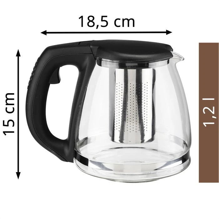 Böttcher-AG Tee-Kanne Glas / Kunststoff, Mit Edelstahl-Sieb, Transparent / Schwarz, 1,2 L 2 Böttcher-AG Tee-Kanne Glas / Kunststoff, Mit Edelstahl-Sieb, Transparent / Schwarz, 1,2 L – Bild 2
