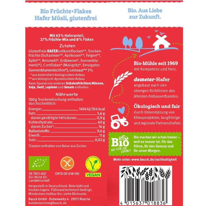 Bauckhof Müsli Hafermüzli Früchtetraum, BIO, 425g 3 Bauckhof Müsli Hafermüzli Früchtetraum, BIO, 425g – Bild 3