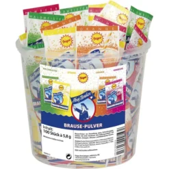 Ahoj-Brause Brausepulver Beutel 580g, Waldmeister, Zitrone, Orange & Himbeere, 100 Stück