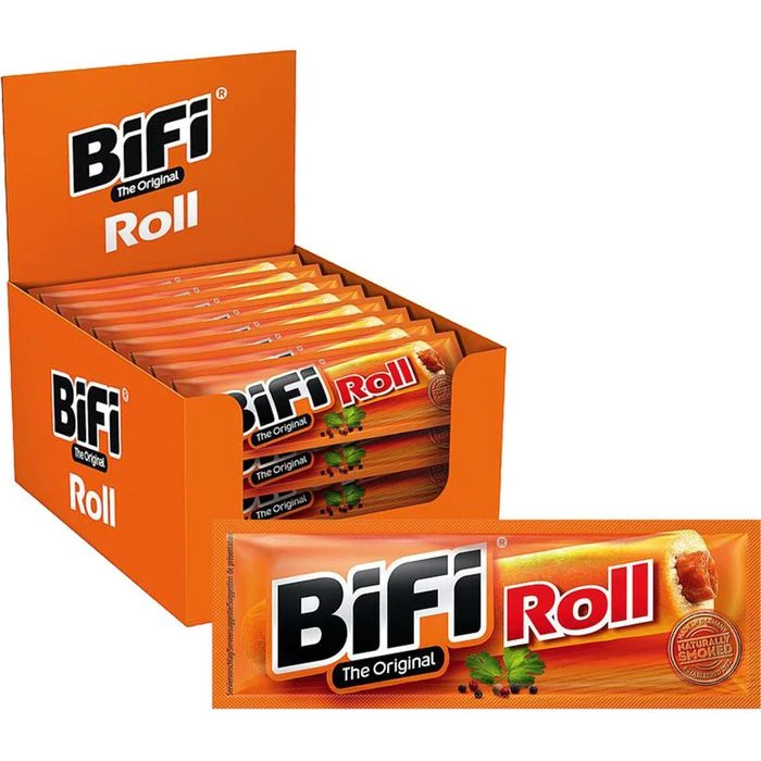BiFi Fleischsnack Roll, Herzhafte Salami, Je 50g, 24 Stück 1 BiFi Fleischsnack Roll, Herzhafte Salami, Je 50g, 24 Stück