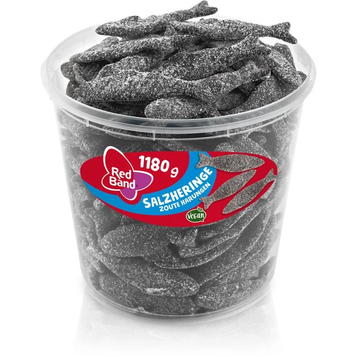 Red-Band Lakritz Salzheringe, 100 Stück, 1,18kg, Dose 1 Red-Band Lakritz Salzheringe, 100 Stück, 1,18kg, Dose