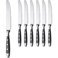 Gräwe Menümesser Nürnberg, Edelstahl 18/0, Geschmiedet, Silber / Schwarz, 6 Stück