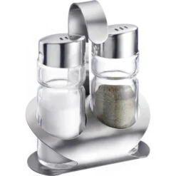Westmark Salz-und-Pfefferstreuer Wien 65022260, Set Mit Menage, Aus Glas / Edelstahl, Transparent