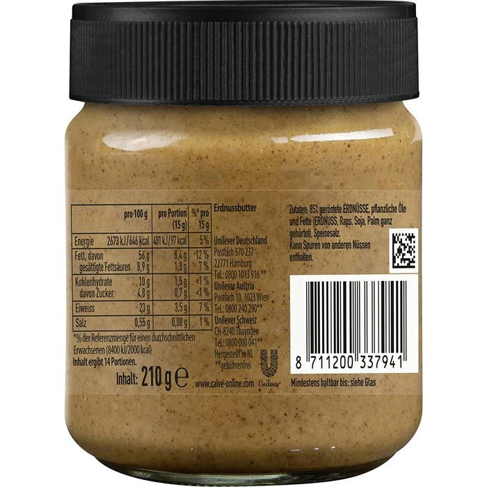Calve Brotaufstrich Erdnussbutter, Creamy, 87% Erdnüsse, Ohne Zuckerzusatz, 210g 4 Calve Brotaufstrich Erdnussbutter, Creamy, 87% Erdnüsse, Ohne Zuckerzusatz, 210g – Bild 4