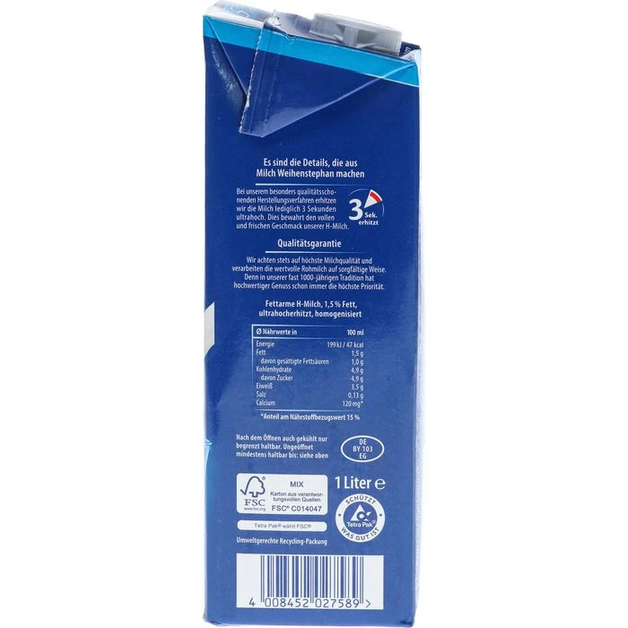 Weihenstephan Milch Fettarme H-Milch 1,5% Fett, Je 1 Liter, 12 Stück 3 Weihenstephan Milch Fettarme H-Milch 1,5% Fett, Je 1 Liter, 12 Stück – Bild 3