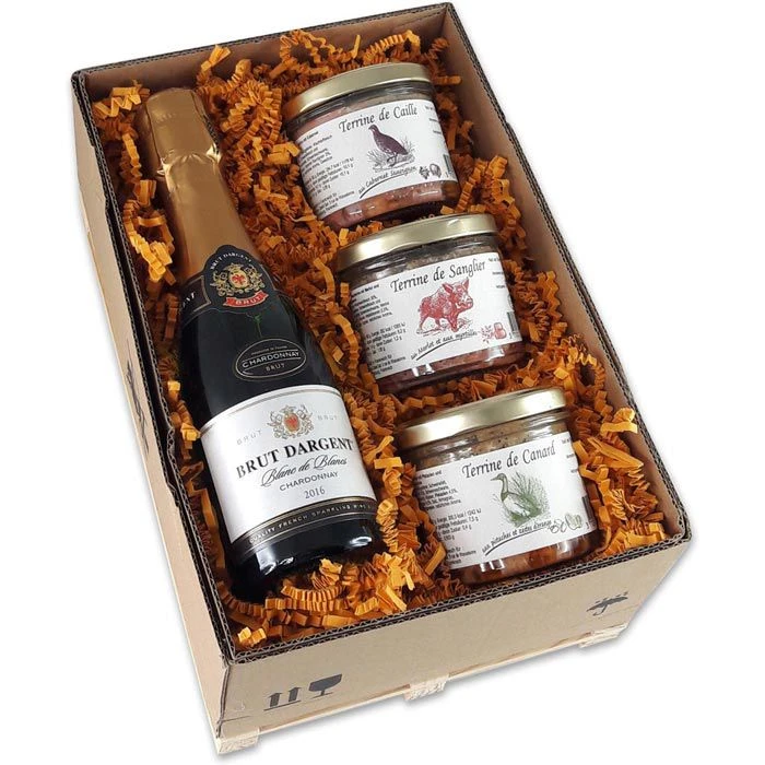 Geschenkset Mini-Palette Hors-d'oeuvres, Sekt Und 3 Französische Delikatessen 1 Geschenkset Mini-Palette Hors-d'oeuvres, Sekt Und 3 Französische Delikatessen