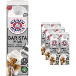 Bärenmarke Milch Fettarme H-Milch 1,5% Fett, Barista, Je 1 Liter, 12 Stück