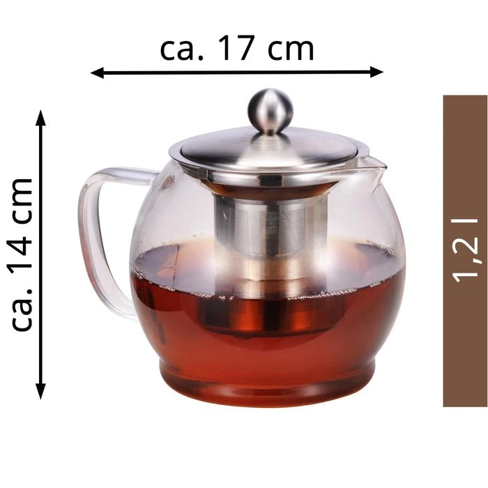 Böttcher-AG Tee-Kanne Glas / Edelstahl, Mit Edelstahl-Sieb, Transparent/ Silber, 1,2 L 2 Böttcher-AG Tee-Kanne Glas / Edelstahl, Mit Edelstahl-Sieb, Transparent/ Silber, 1,2 L – Bild 2