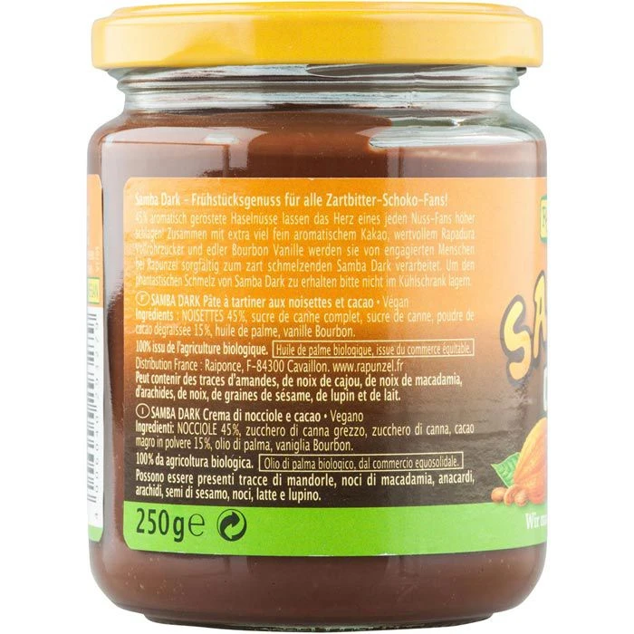 Rapunzel Brotaufstrich Samba Dark, BIO, Zartbitter Schoko-Nuss-Creme, 250g 2 Rapunzel Brotaufstrich Samba Dark, BIO, Zartbitter Schoko-Nuss-Creme, 250g – Bild 2