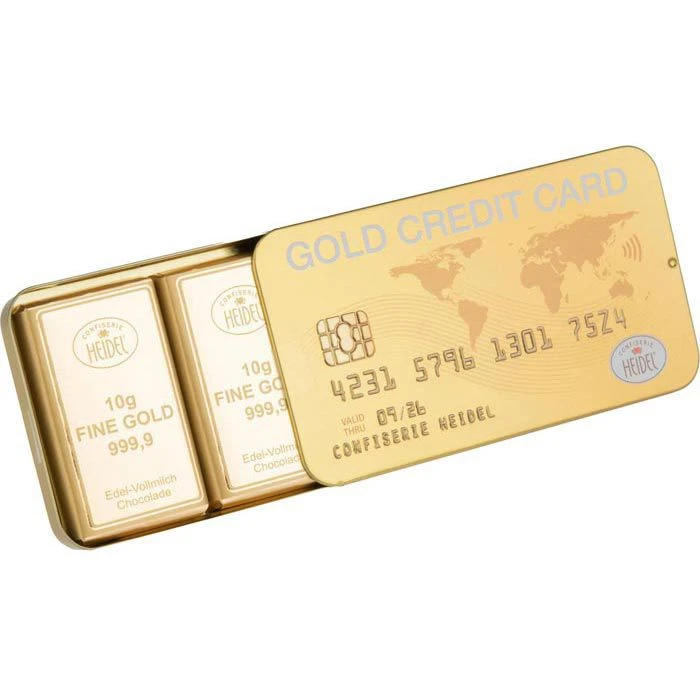 Heidel Geschenkset Gold Kreditkarte, Metall-Geschenkdose Mit 3 Schokoladen-Täfelchen 2 Heidel Geschenkset Gold Kreditkarte, Metall-Geschenkdose Mit 3 Schokoladen-Täfelchen – Bild 2